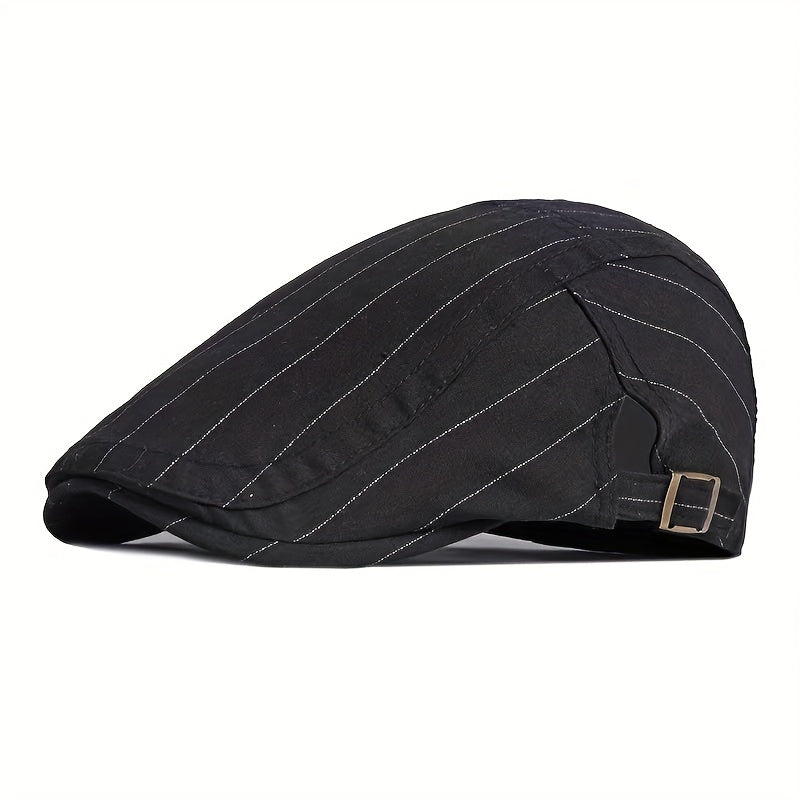 Classic Stripe Flat Cap Adjustable Unisex Beret Hat for Spring and Summer