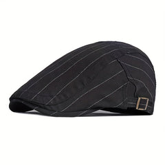 Classic Stripe Flat Cap Adjustable Unisex Beret Hat for Spring and Summer