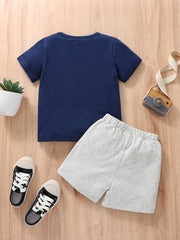 Boys Casual Outfit Round Neck T shirt & Shorts For Summer Kids Clothes