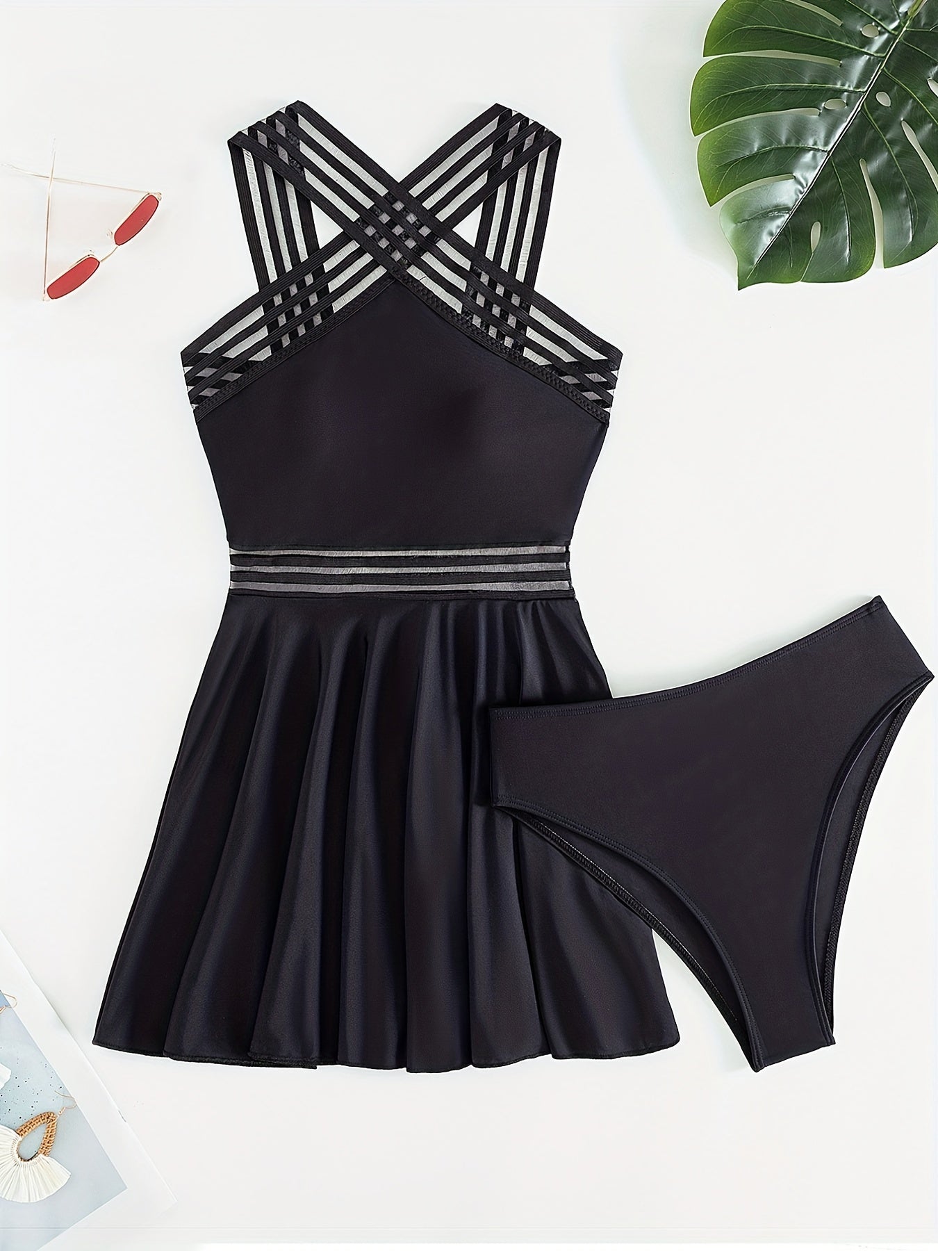 Mesh Tankini Set High Cut Two-Piece Swimsuit