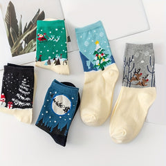 5 Pairs Christmas Pattern Socks Women's Stockings