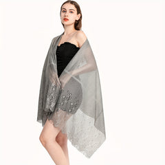Flower Embroidery Tassel Shawl Wrap Long Cape Decorative Travel Beach Towel