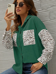 Leopard Print Button Down Coat Lapel Long Sleeve Outerwear