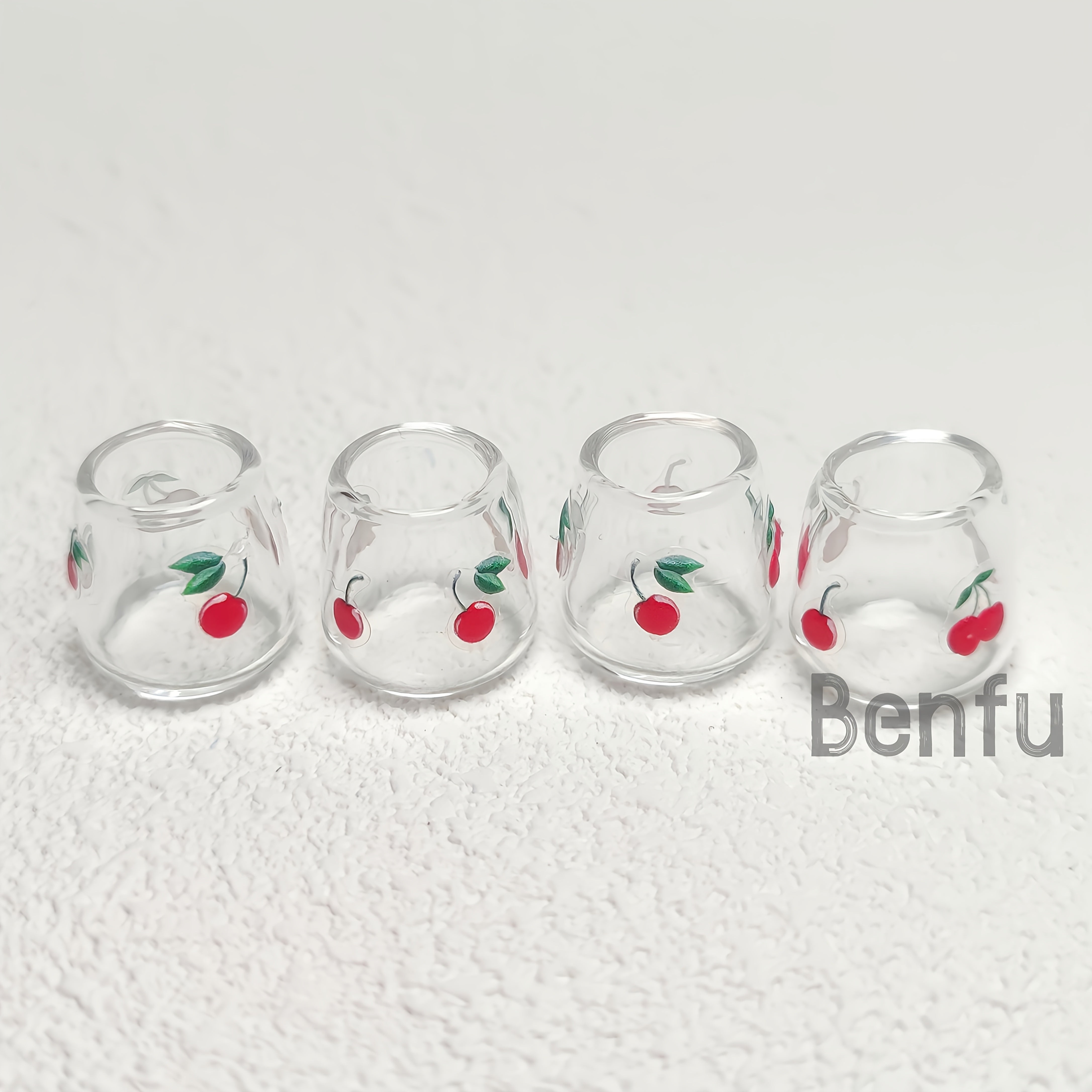4pcs Glass Cups with Floral Patterns for Dollhouse Kitchen