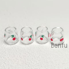 4pcs Glass Cups with Floral Patterns for Dollhouse Kitchen