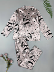Starry Print Satin Pajama Set Long Sleeve Top & Pants
