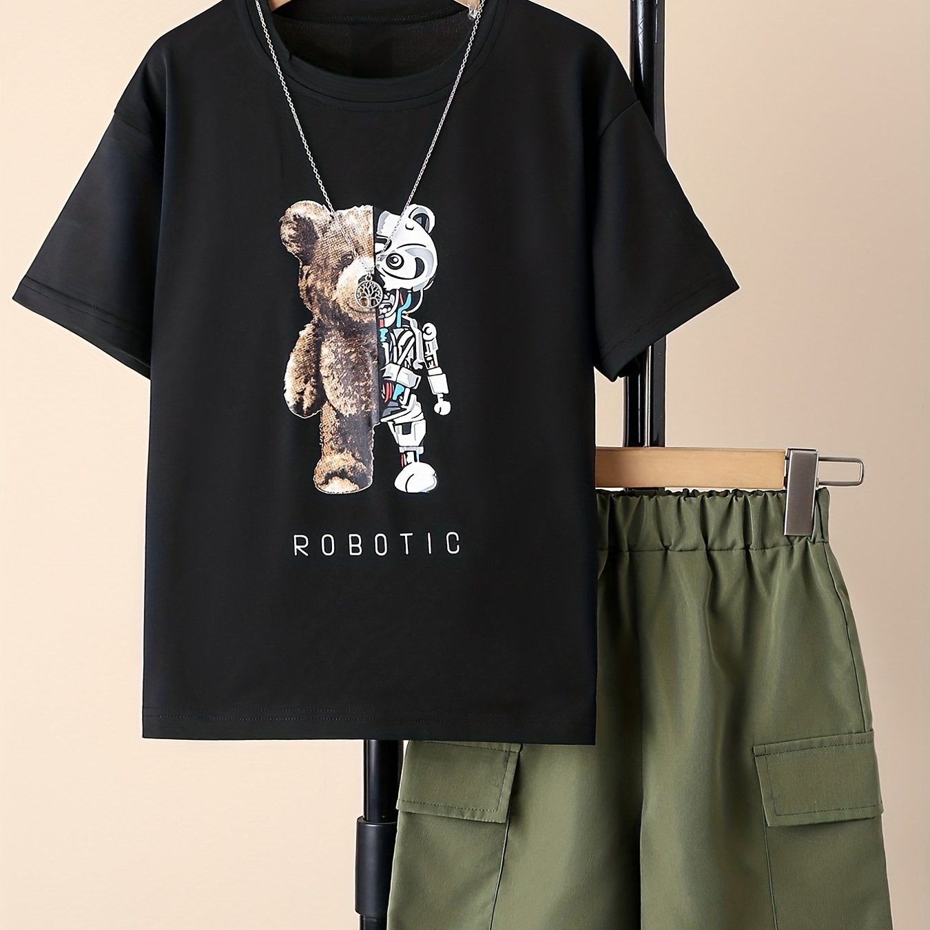 Boys Bear Graphic T-Shirt & Cargo Shorts Set