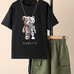 Boys Bear Graphic T-Shirt & Cargo Shorts Set