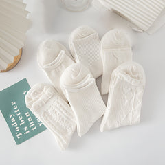 6 Pairs Teenager's Solid Knitted Socks Soft Crew Socks For Outdoor