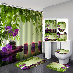 4pc Printed Bathroom Set Waterproof Shower Curtain & Rug