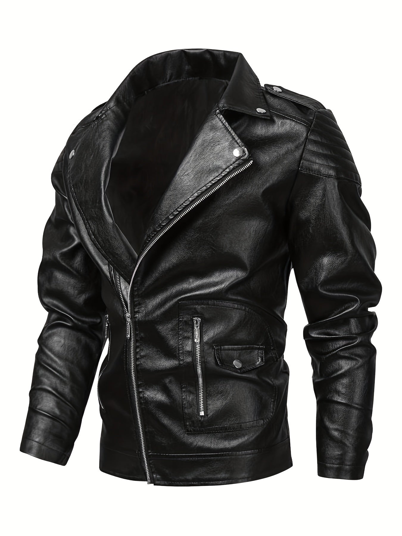 Men's PU Leather Lapel Zipper Jacket for Autumn/Winter