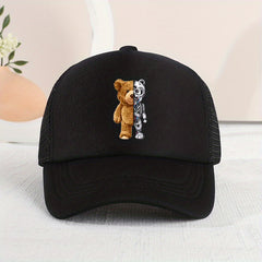 Mesh Print Mechanical Bear Baseball Cap Sunshade Breathable Duck Tongue Cap