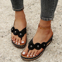 Women's Floral Flat Flip Flops Solid Non slip Gladiator Sandals