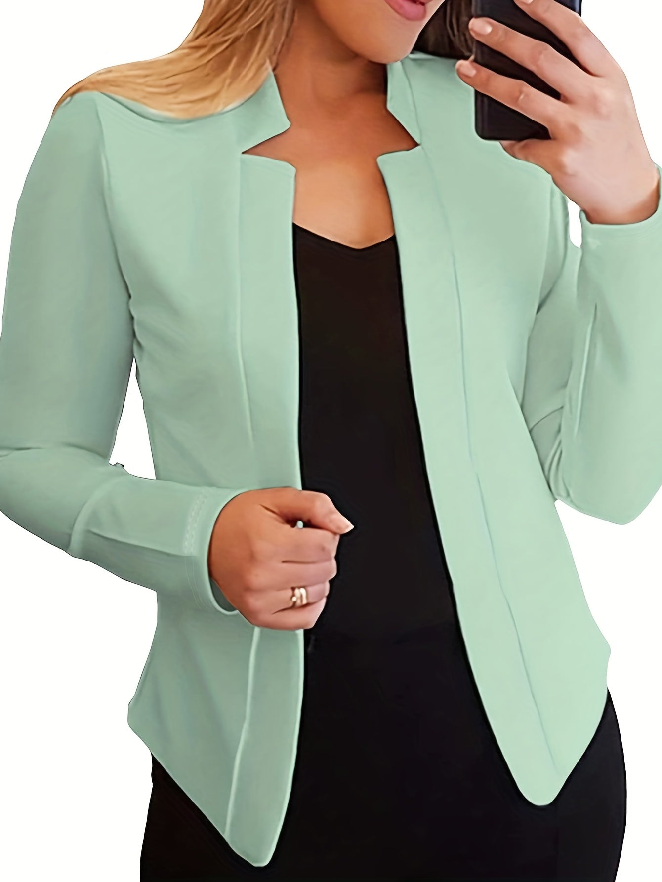 Solid Open Front Jacket for Women's Business Attire
