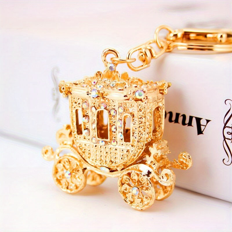 Rhinestone Pumpkin Keychain Golden Carriage Pendant