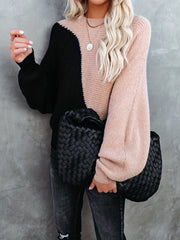 Block Crew Neck Pullover Sweater Long Sleeve for Spring & Fall
