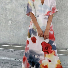 Tie Dye Floral Print Maxi Dress