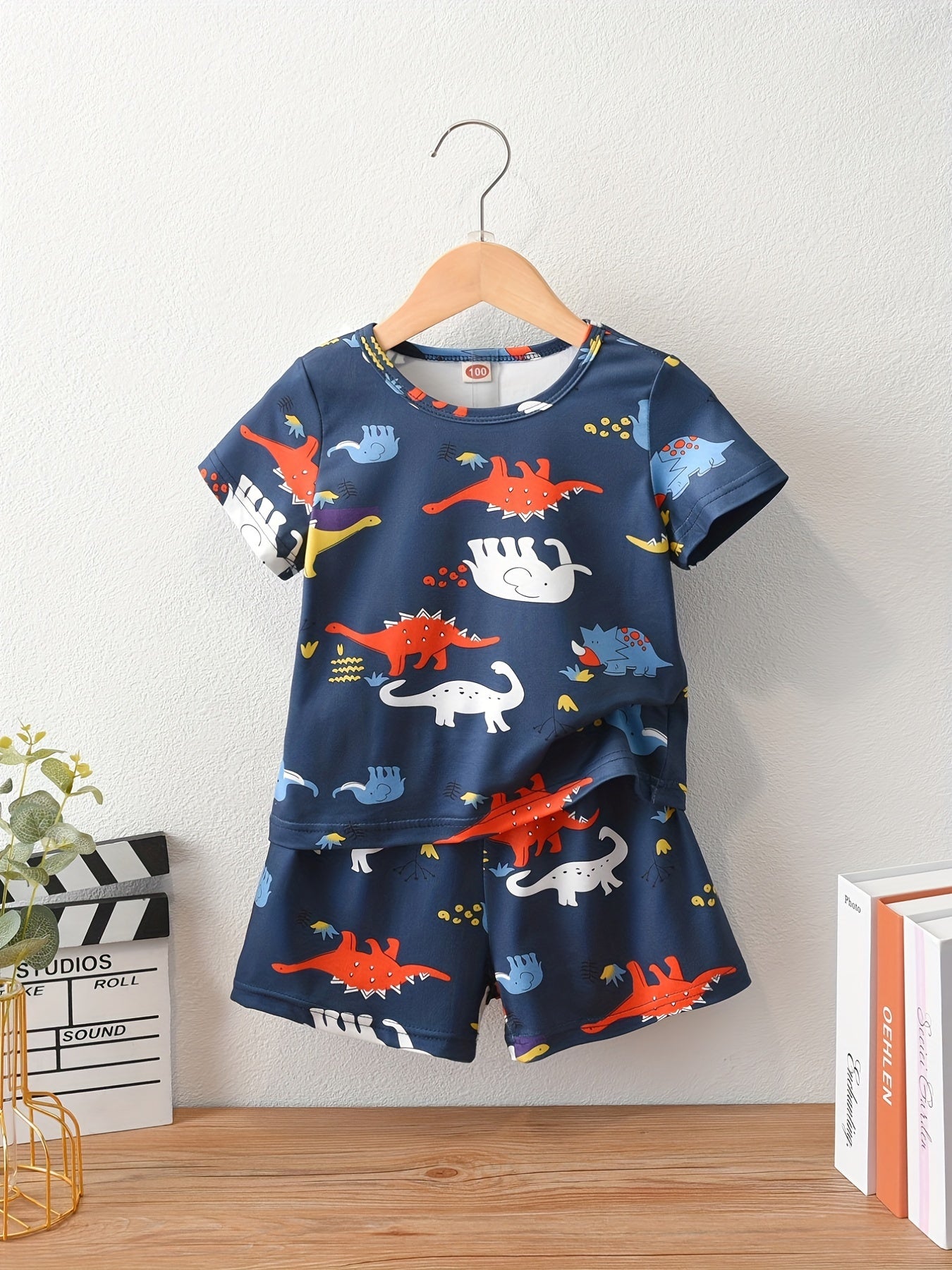 Boys Dinos Print Casual Outfit Tee & Shorts Kids Summer Sets