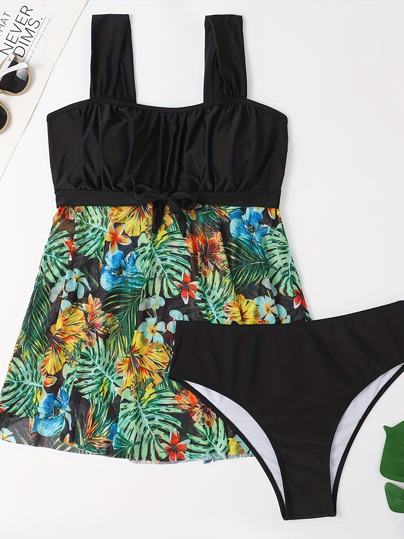 Modest Swimsuit Set Women's Plus Tropical Print Tank & Panty 2pcs Swim
