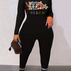 Graphic Print Long Sleeve Tee & Skinny Pants Set