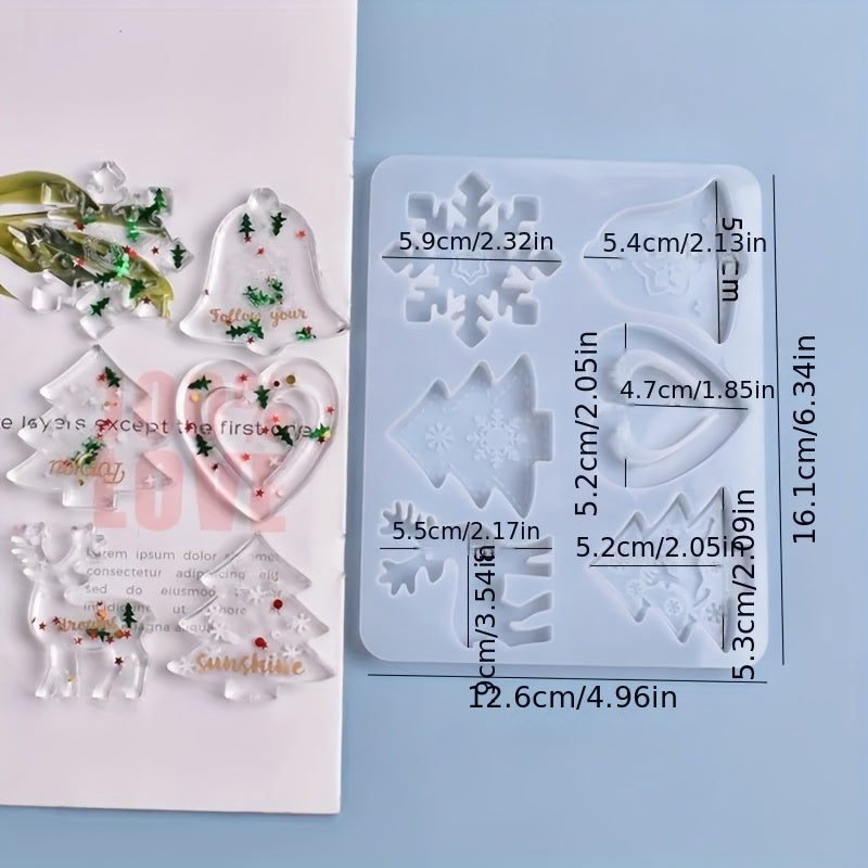 Christmas Pendant Silicone Mold Set Snowflake Elk Reindeer Keychain DIY