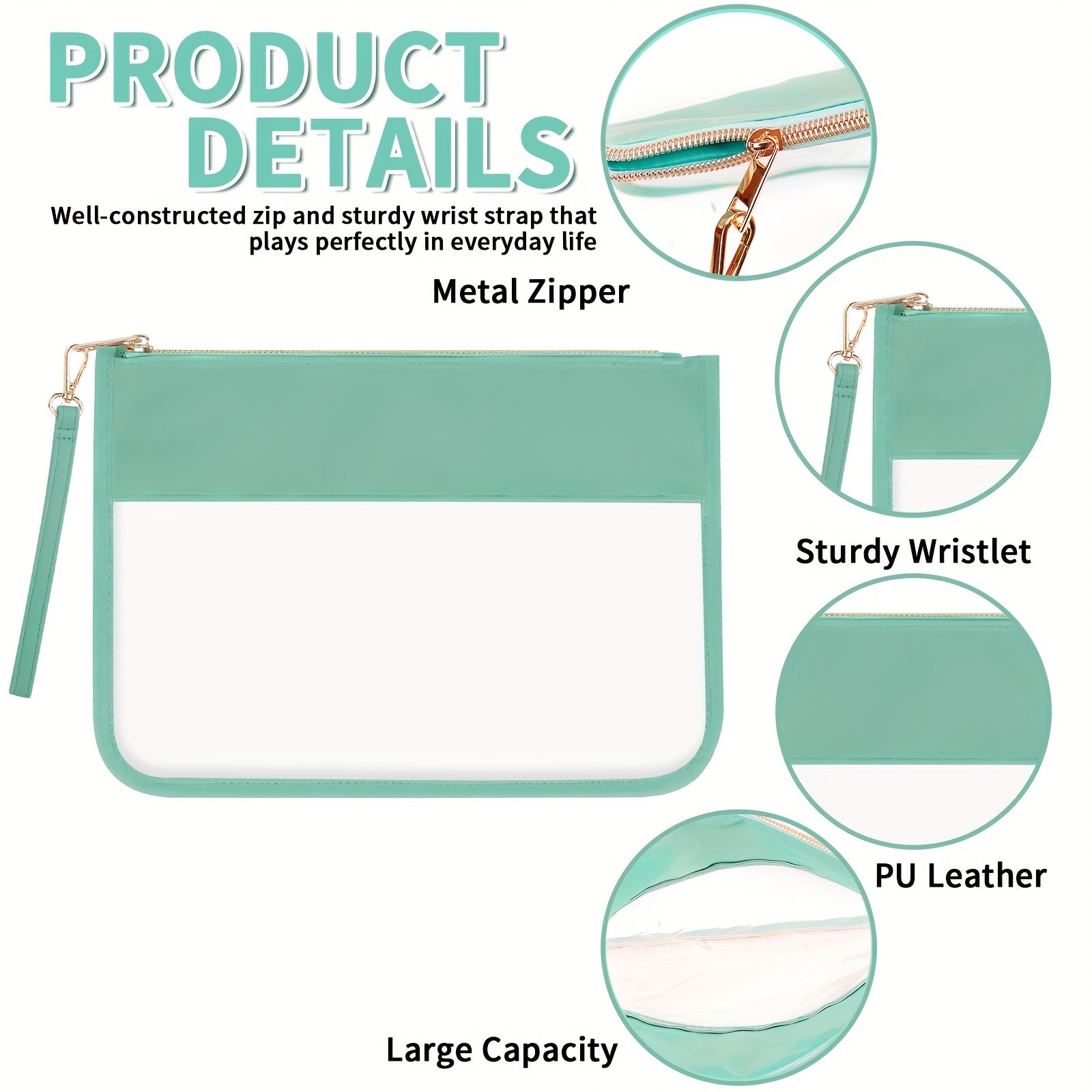 Clear PVC Flat Pouch Cosme Bag with Wristlet