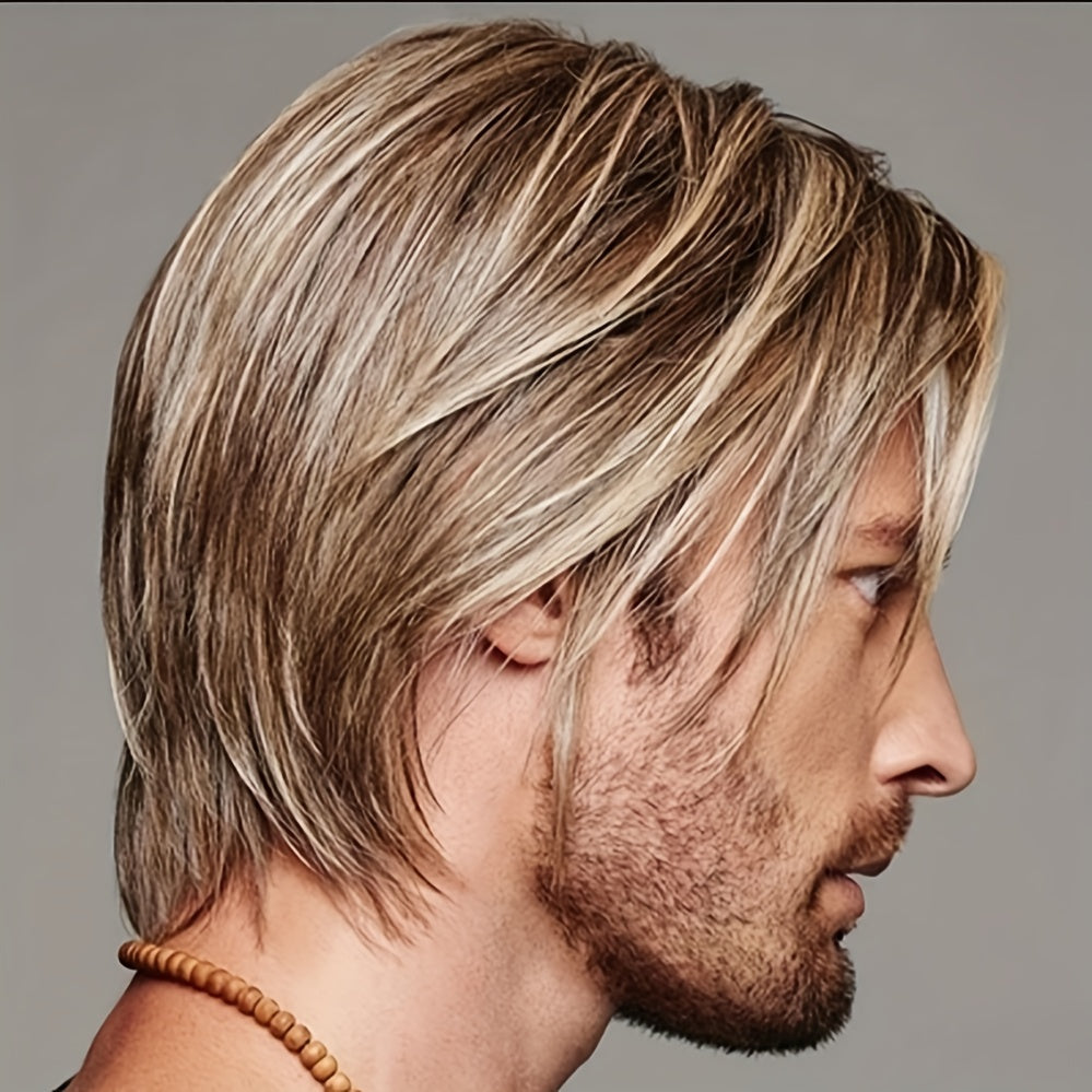 Men's Brown Wig Short Straight Hair Easy Wearing