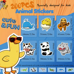200pcs Animal Stickers Pack Water Bottles Skateboards Notebooks Laptop Stick