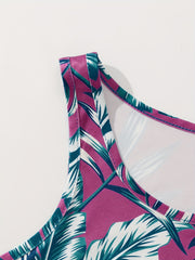 Leaf Print Pajamas Set Sleeveless Tank Top & Shorts PJ Set