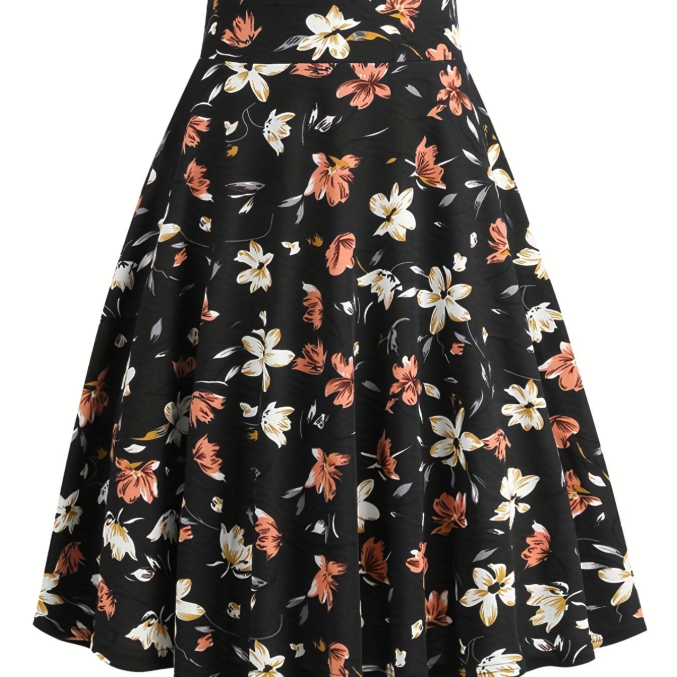 Vintage Floral Print Pleated Skirt