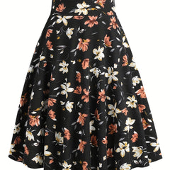 Vintage Floral Print Pleated Skirt