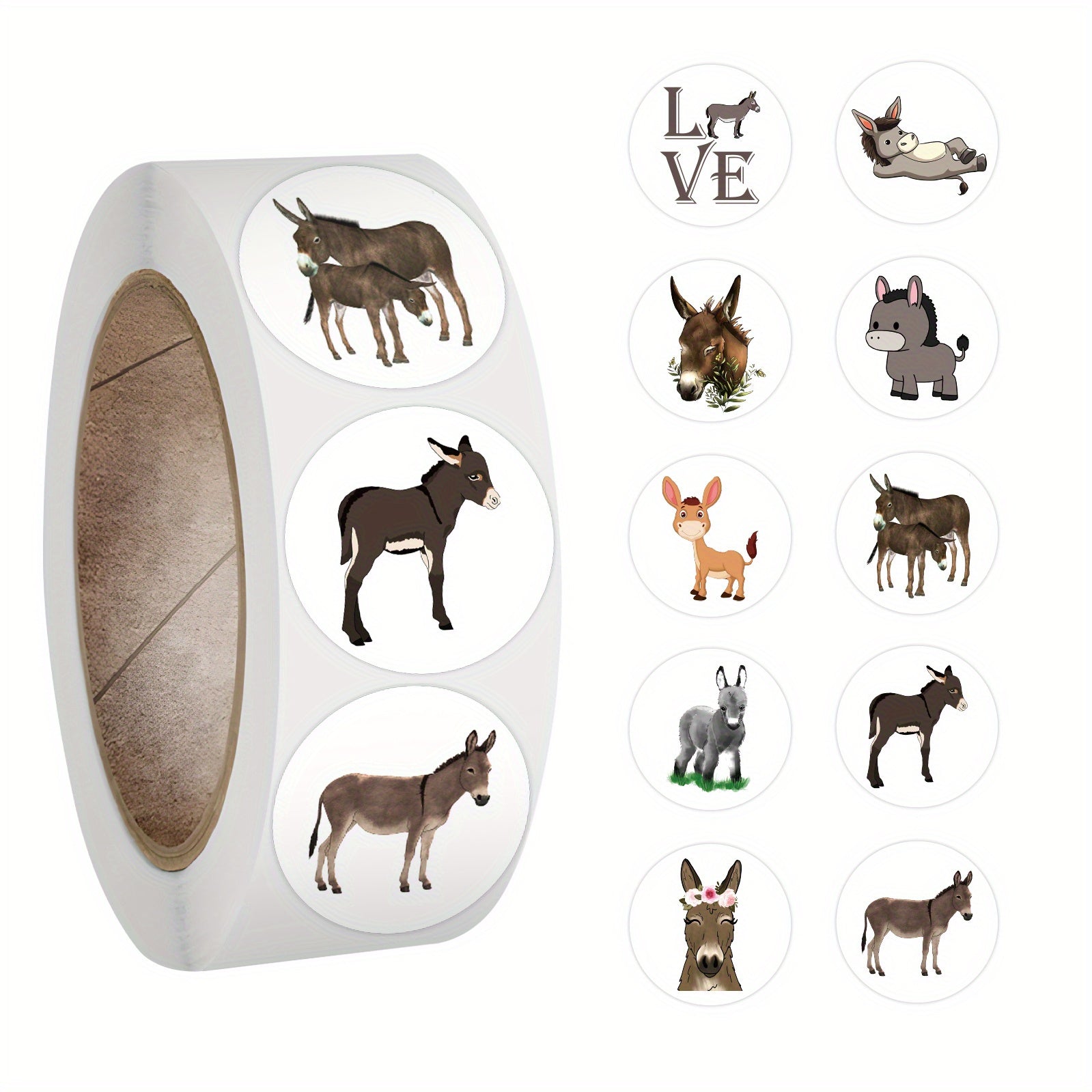 500 Donkey Stickers Roll Waterproof Vinyl Decals for Adults