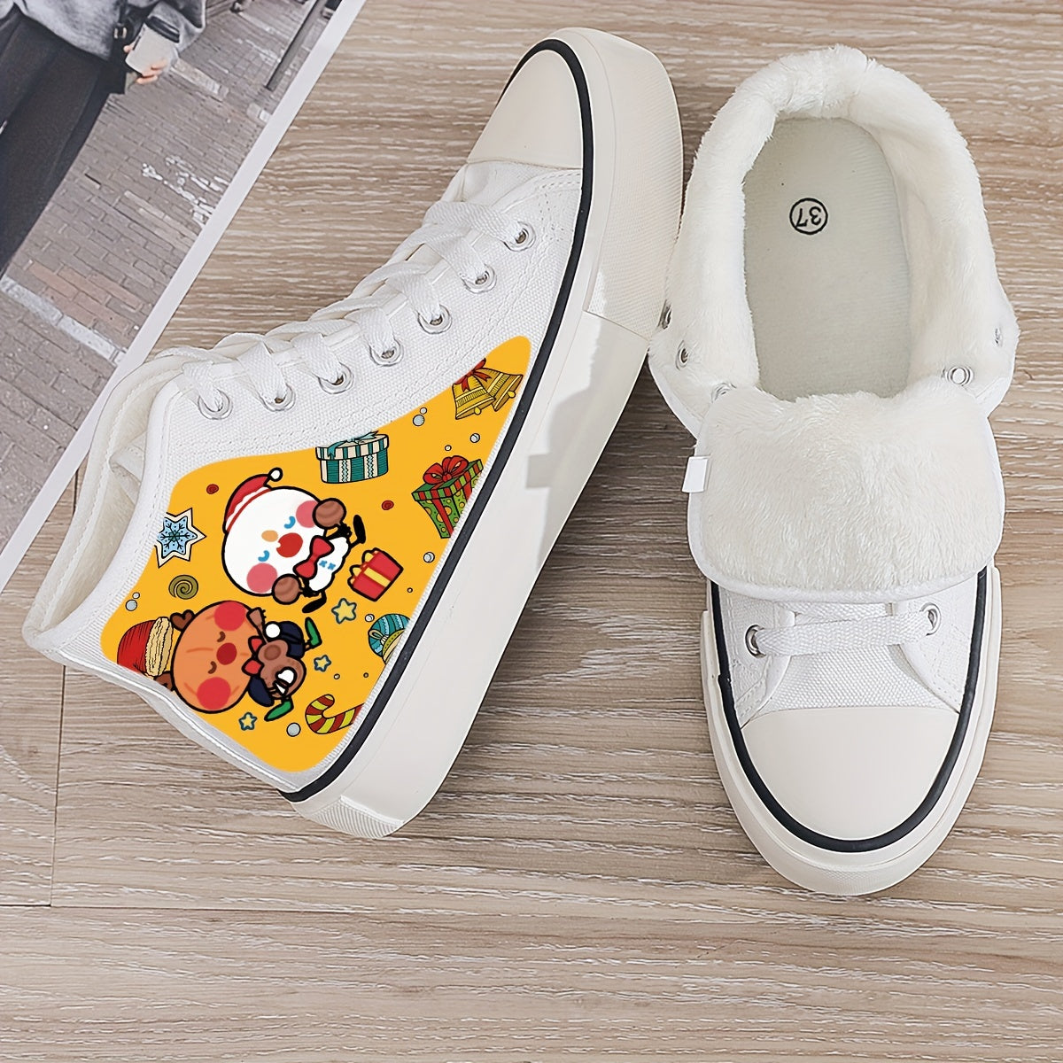 Plush Lined Canvas Sneakers Chunky Warm Non Slip Shoes High Top