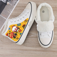 Plush Lined Canvas Sneakers Chunky Warm Non Slip Shoes High Top
