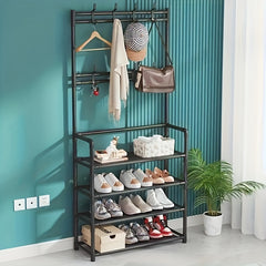 3-Tier Shoe Storage Rack with Clothes Shelf