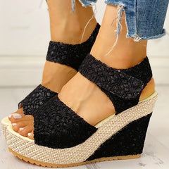 Stylish Women's Wedge Sandals with Hook & Loop Strap