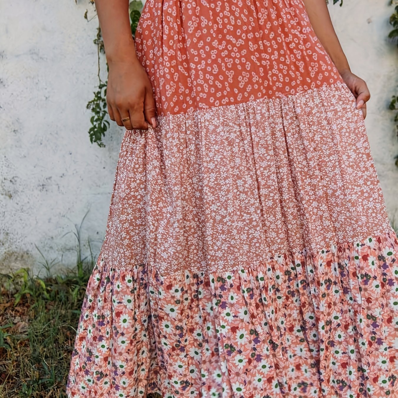Colorblock Floral Print High Waist Beach Skirt