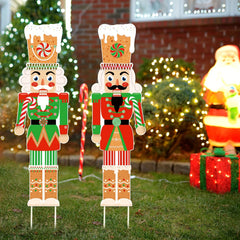 2pcs Large Christmas Nutcracker Yard Sign With Stakes for Outdoor Soldier Decor