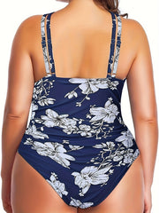 Floral Print Ruched Tummy Control One Piece Swimsuit