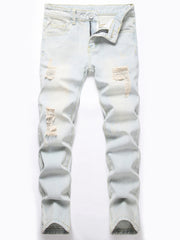 Boys Retro Ripped Jeans Skinny Slim Fit Washed Denim Long Pants