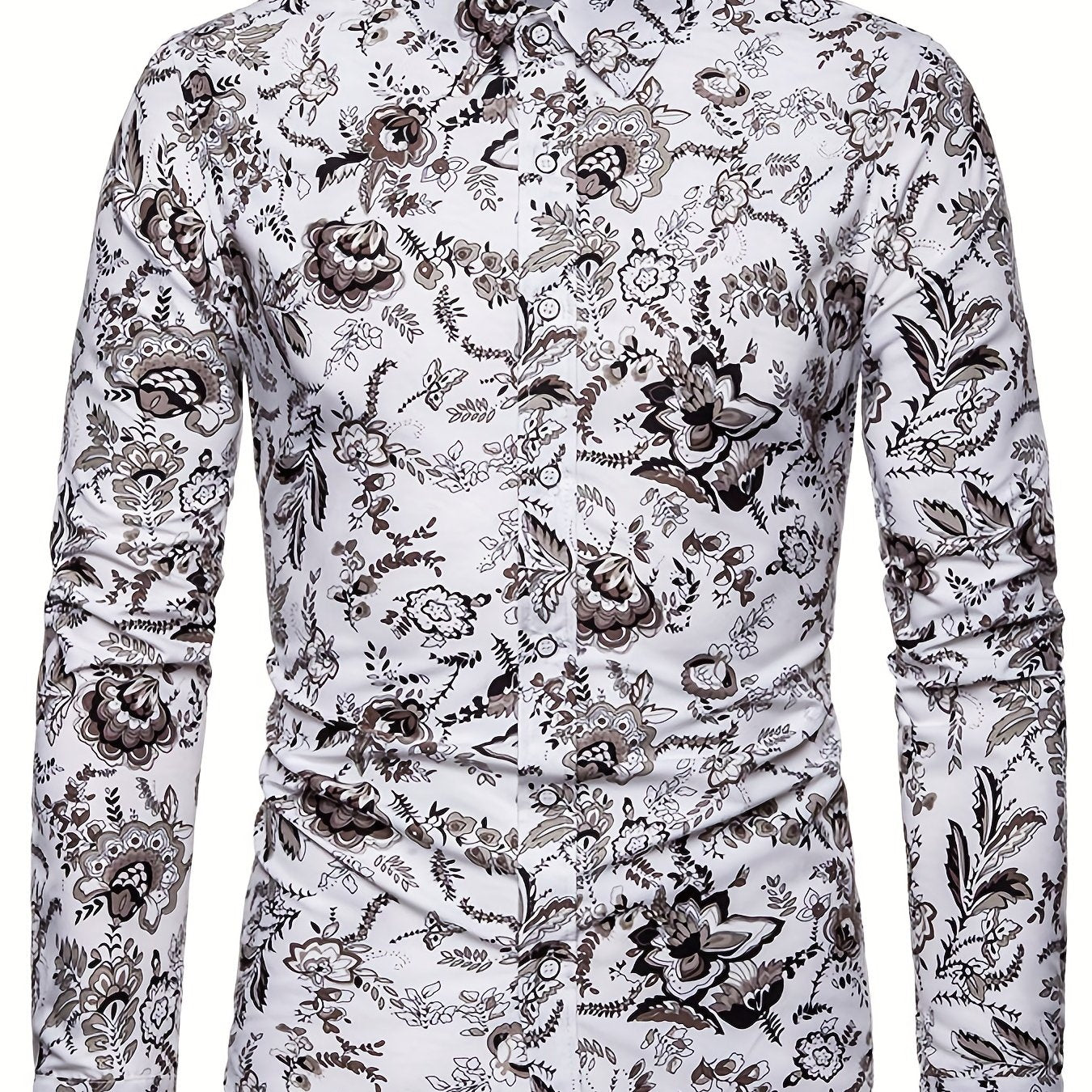 Men's Floral Printed Casual Shirt Long Sleeves Regular Fit
