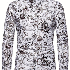 Men's Floral Printed Casual Shirt Long Sleeves Regular Fit