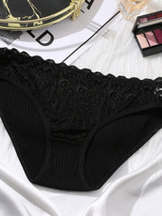 3pcs Lace Ribbed Briefs Stretchy Intimates Panties