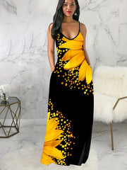 Floral Print Maxi Dress With Pockets
