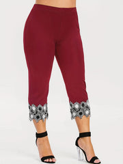 Sporty Leggings Women's Plus Floral Appliques High Stretch Leggings