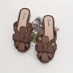 Women's Bowknot Flat Slides Closed Toe Slip On Shoes