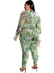 Tropical Print Zipper Front Jacket & Legging Set