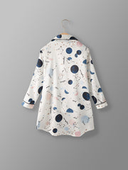 Girls Starry Sky Nightdress Long Sleeve Button Pocket Nightgown