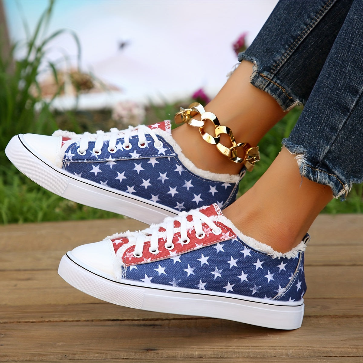Women's Print Canvas Sneakers Lace Up Low Top Shoes