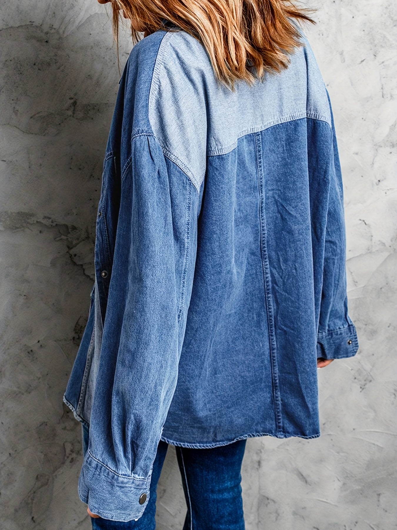 Patchwork Print Long Sleeve Denim Shirt Top